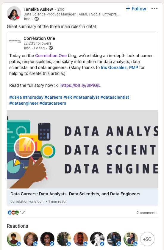 Screen grab of Teneika Askew on LinkedIn | Correlation One