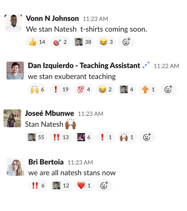 new lingo: we stan - we are a huge fan of you in practice, in sentence, in use